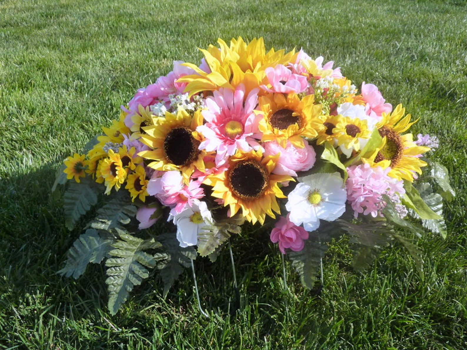 Sunflower Headstone Saddle Cemetery Flowers Grave Site Spray Etsy