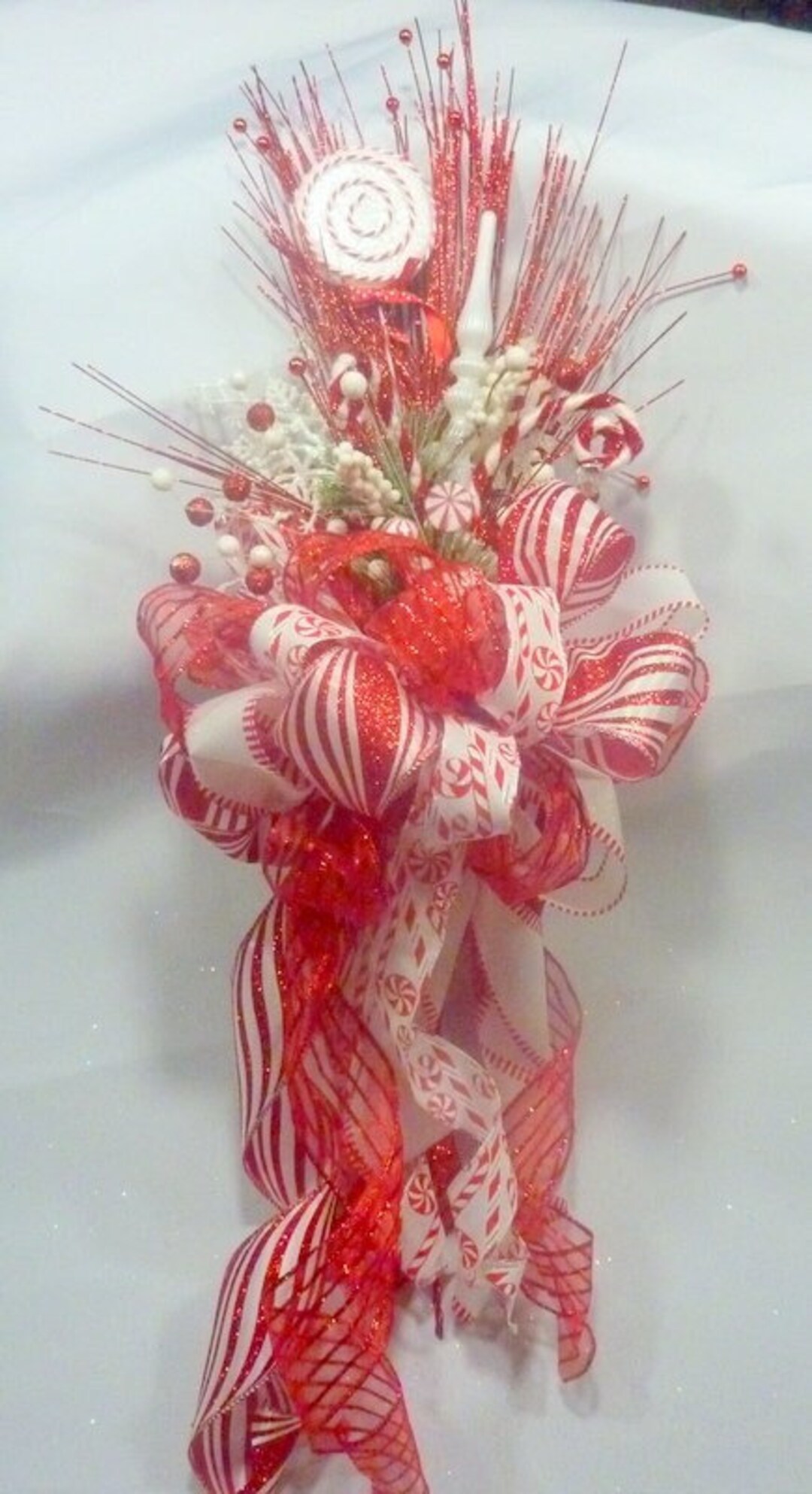Candy Tree Topper Red and White Whimsical Ribbon Tree Topper Etsy