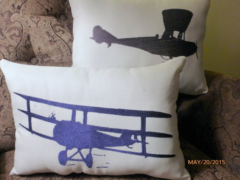 Airplane pillow Embroidered Pillow Burlap pillow Accent Etsy
