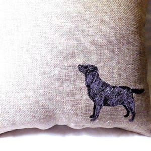 Black Lab embroidered pillow, pillows with dogs, decorative burlap pillow