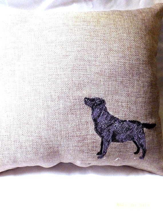 Black Labrador Retriever embroidered pillow, pillows with dogs