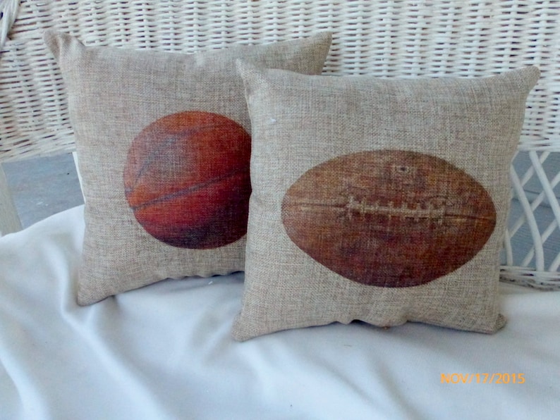 Football Pillows Burlap pillows Vintage sports pillows Etsy