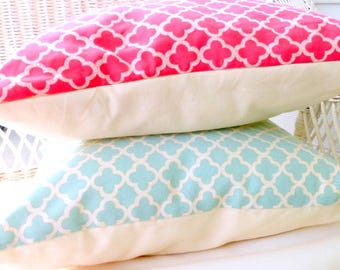 Coral and Aqua Pillow Covers, Waverly Inspirations collection fabric