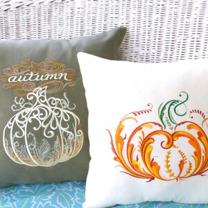 Embroidered Pumpkin Pillow Cover: Sage Green Suede Autumn Decor image 3