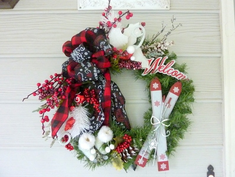 Christmas wreath Red and Black Buffalo plaid Christmas Wreath Christmas Decorations Farmhouse Christmas Decorations