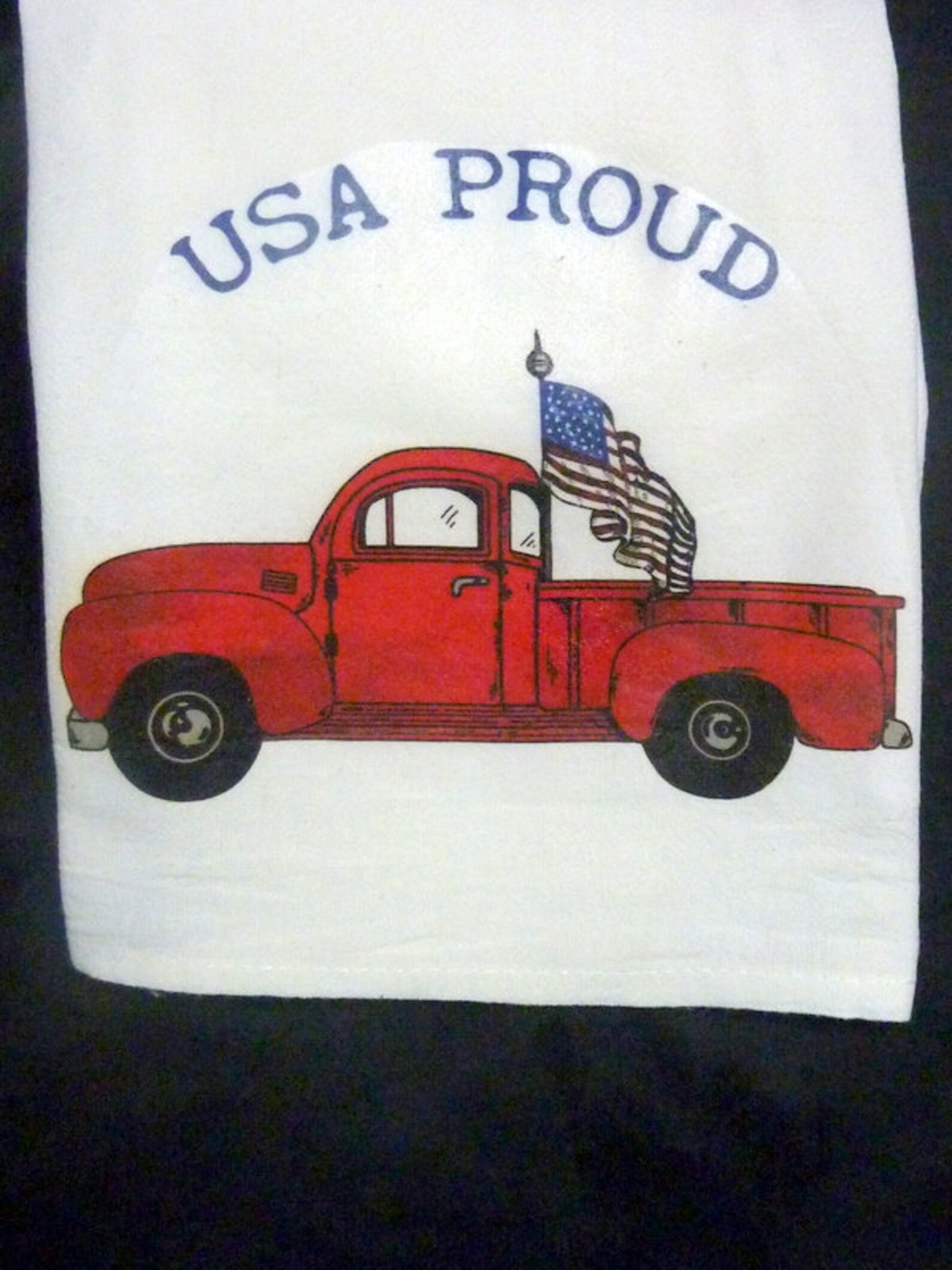 Flour Sack Towels Red Truck With Flag Kitchen Towel Dish Etsy