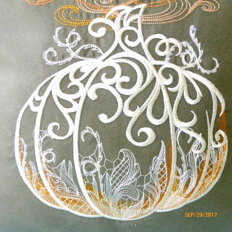 Embroidered Pumpkin Pillow Cover: Sage Green Suede Autumn Decor image 4