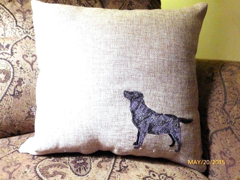 Black Labrador Retriever embroidered pillow, pillows with dogs image 2