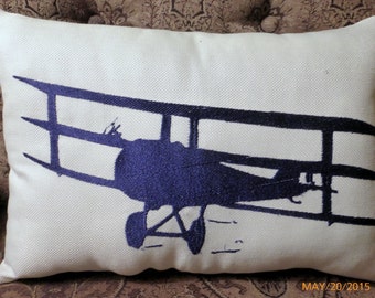 Airplane pillow, Embroidered Antique Biplane