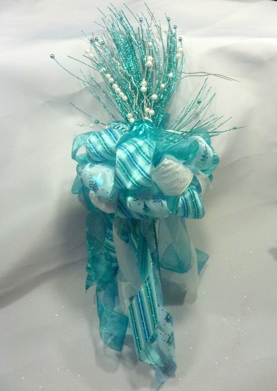 Ribbon Tree Topper Blue Green and White Tree Topper Bow Tree Etsy