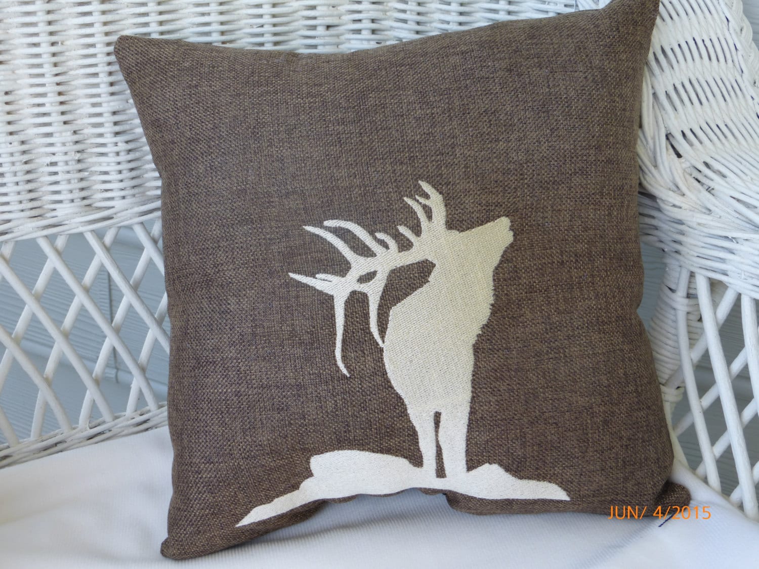Embroidered Elk Pillow burlap Pillow Animal Pillow Etsy
