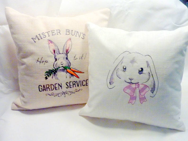 Bunny Pillow Cover Embroidered Pillow Cover Farmhouse Etsy