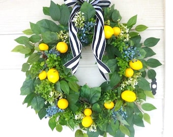 Gran corona de verano, corona de limón, decoración campestre francesa