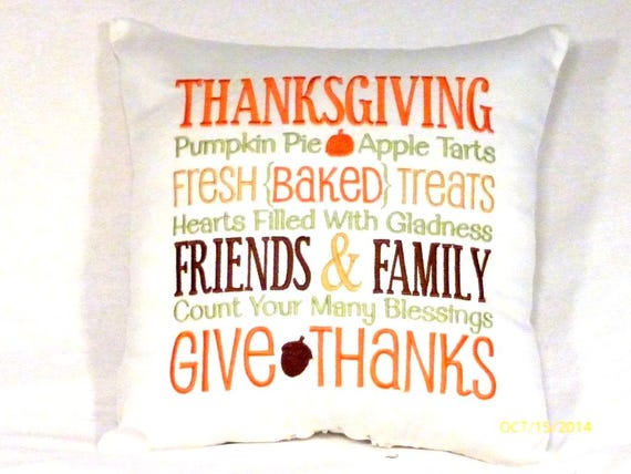 Thanksgiving Pillow, Embroidered Subway art Fall pillow