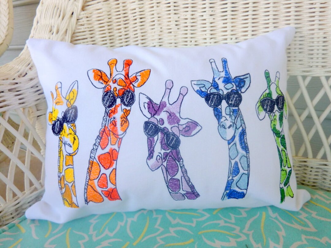 Colorful Giraffes Pillow Cover, Wildlife Pillow Cover, Whimsical ...
