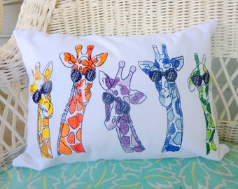 Colorful giraffes pillow cover, Wildlife pillow cover, whimsical pillows