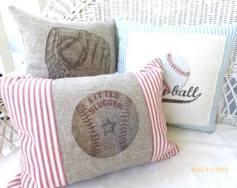 Little Slugger Baseball Pillow, Boys room decor, baby boys nursery pillow