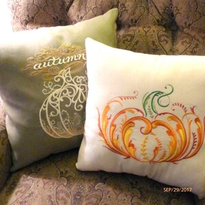 Embroidered Pumpkin Pillow Cover: Sage Green Suede Autumn Decor image 9