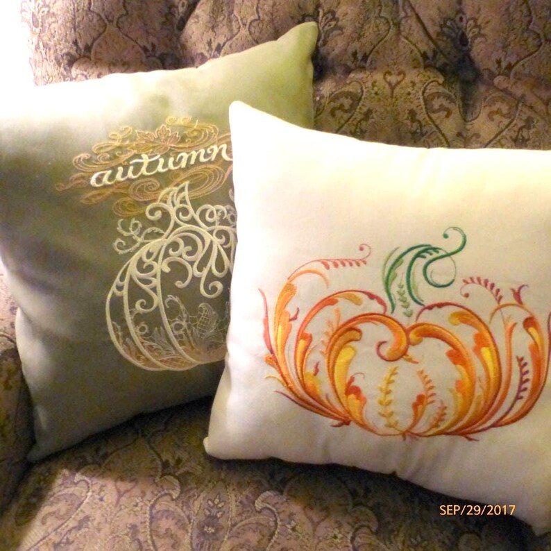 Embroidered Pumpkin Pillow Cover: Sage Green Suede Autumn Decor image 9