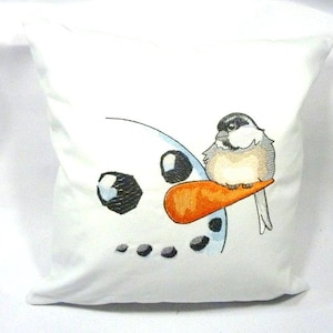 Christmas pillow cover, Embroidered Snowman pillow cover