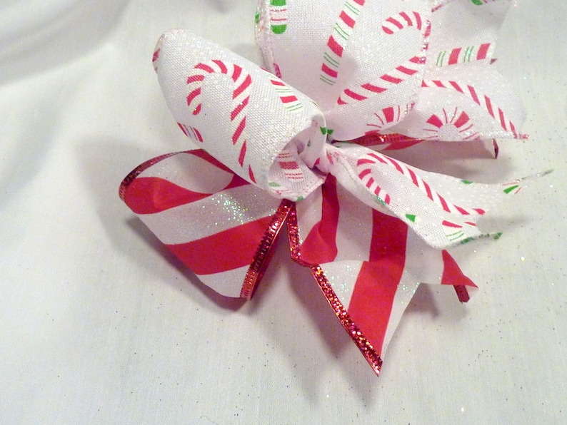 Red and White Candy Cane Tree bows Ribbon Tree decorations Etsy