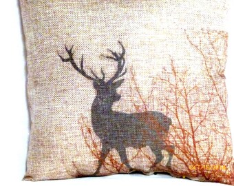 Burlap Deer Pillow, animal print pillow, gift for the Hunter