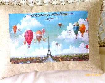 Parijs kussens. Ballonvaart boven Parijs Vintage 1890 poster kussensloop