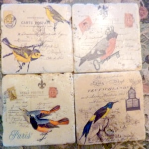 Sous-verre oiseau, sous-verres en pierre, sous-verre en marbre, décoration champêtre française