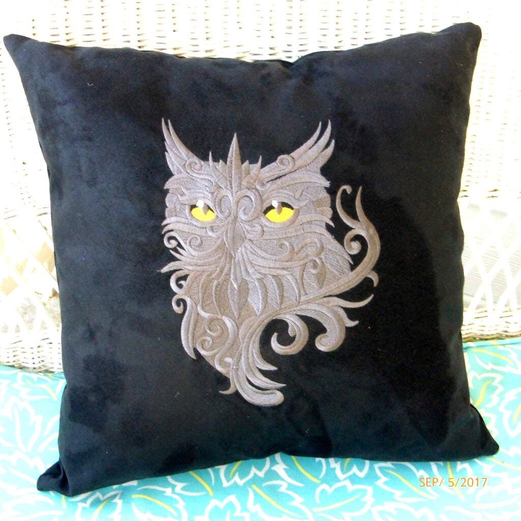 Owl Pillow Cover, Embroidered Owl pillow