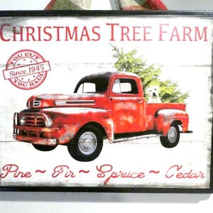Red Truck Christmas sign, Red truck Christmas Tree Farm