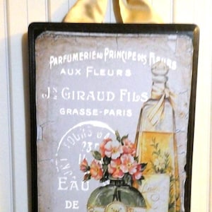 Paris decor, Wood Plaque, Vintage Paris Perfume advertising, French Country decor