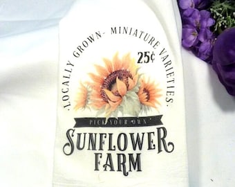 Sunflower Farm Flour Sack Towel: 100% Cotton Farmhouse Kitchen Decor