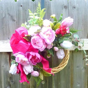 Tulip and Peony Wreath in shades of Pink