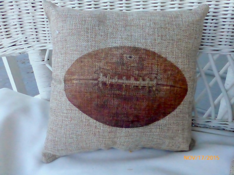 Football Pillows Burlap pillows Vintage sports pillows Etsy