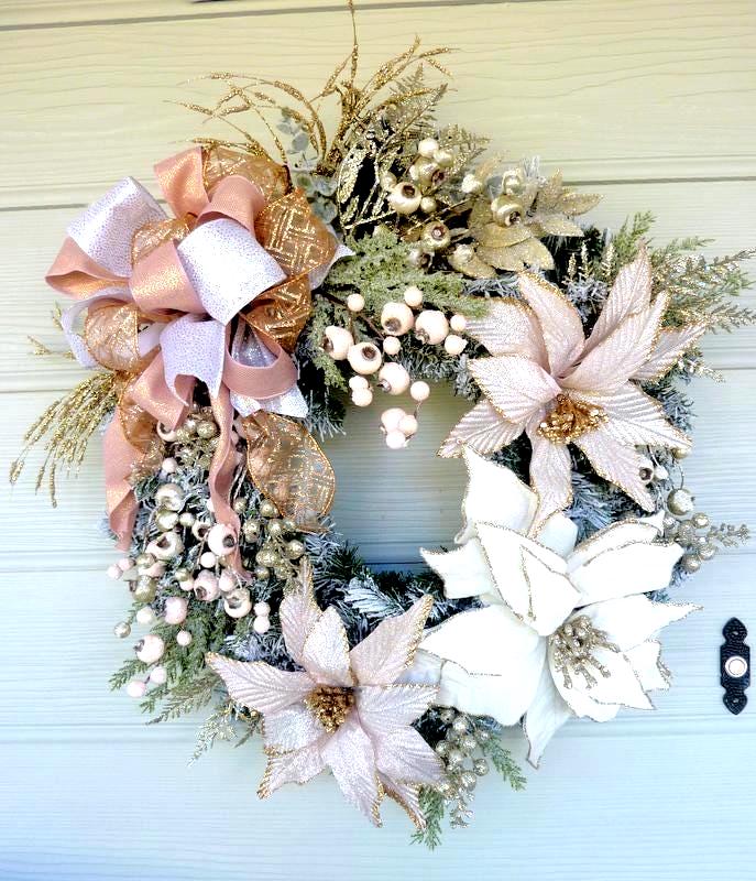 ローズゴールドのポインセチアリース、クリスマスリース - Etsy 日本