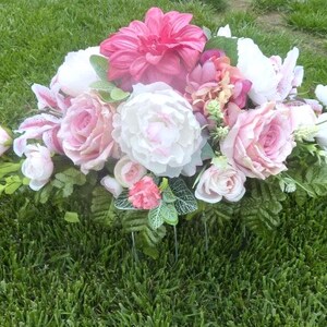 Memorial flowers in Fuchsia, Pink and white, Grave site spray