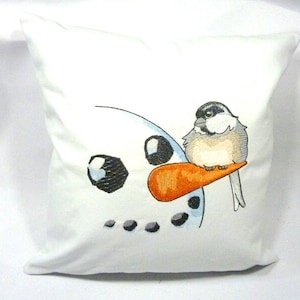 Christmas pillow cover, Embroidered Snowman pillow cover