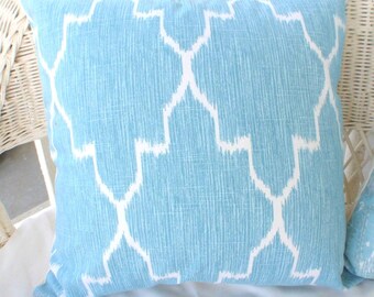 Blue Ikat Pillow Cover: Lacefield Monaco Slub Fabric, Hidden Zipper
