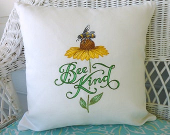 Bee Pillow cover, Embroidered pillow cover, Farmhouse pillow cover