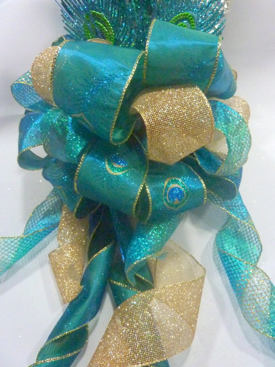 Peacock Ribbon Topper Bow Tree Topper Etsy