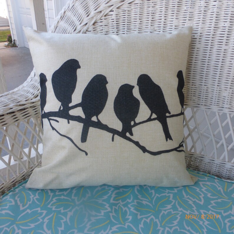 Screen Printed Bird Pillow Cover 18x18 Linen Etsy