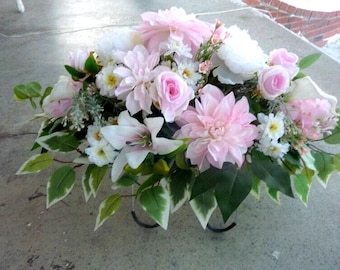 Pink and White Cemetery flowers, Grave Site Spray