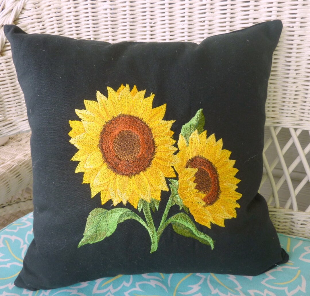 Sunflower Pillow Cover Embroidered Pillow Cover Farmhouse Etsy
