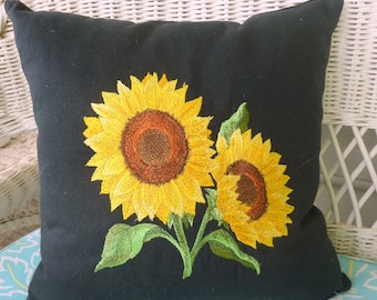 Sunflower Pillow cover, Embroidered pillow cover, Farmhouse decor