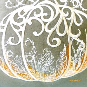 Embroidered Pumpkin Pillow Cover: Sage Green Suede Autumn Decor image 6