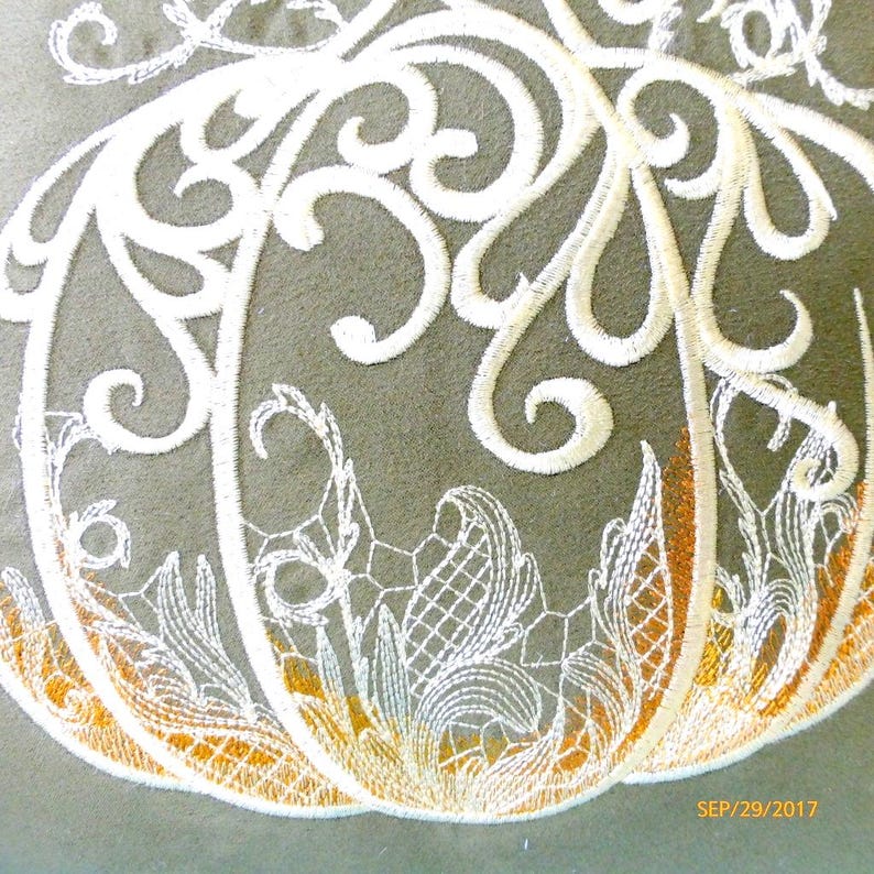Embroidered Pumpkin Pillow Cover: Sage Green Suede Autumn Decor image 6
