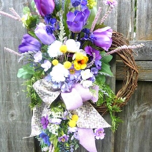 Front door wreath, Spring Tulip Wreaths, D Stevens Designer ribbon