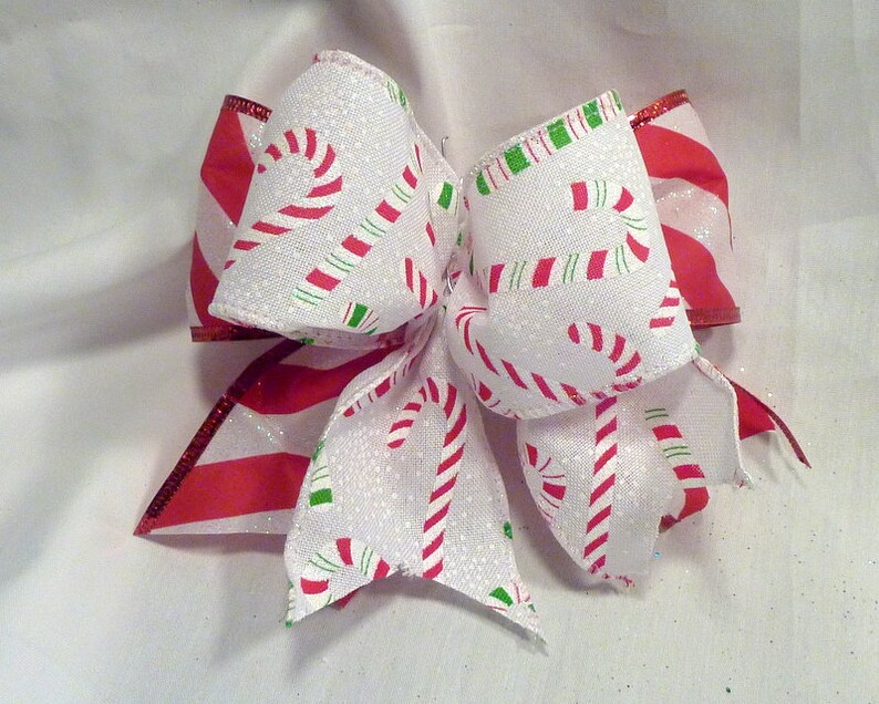 Red and White Candy Cane Tree bows Ribbon Tree decorations Etsy