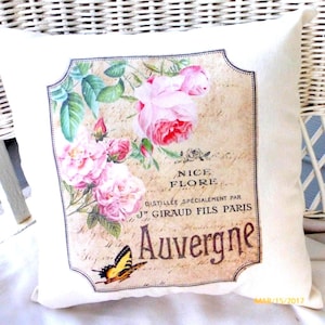 French themed accent pillow, Vintage French Perfume Pillow, French Country decor
