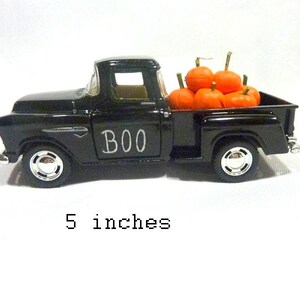 Halloween truck with pumpkins, Black 1955 Chevy Truck, Diecast truck decor